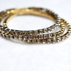 Bedazzled 3 Stackable Gold/Silver Tone Metal Tennis Rhinestone Stretch Bracelet
